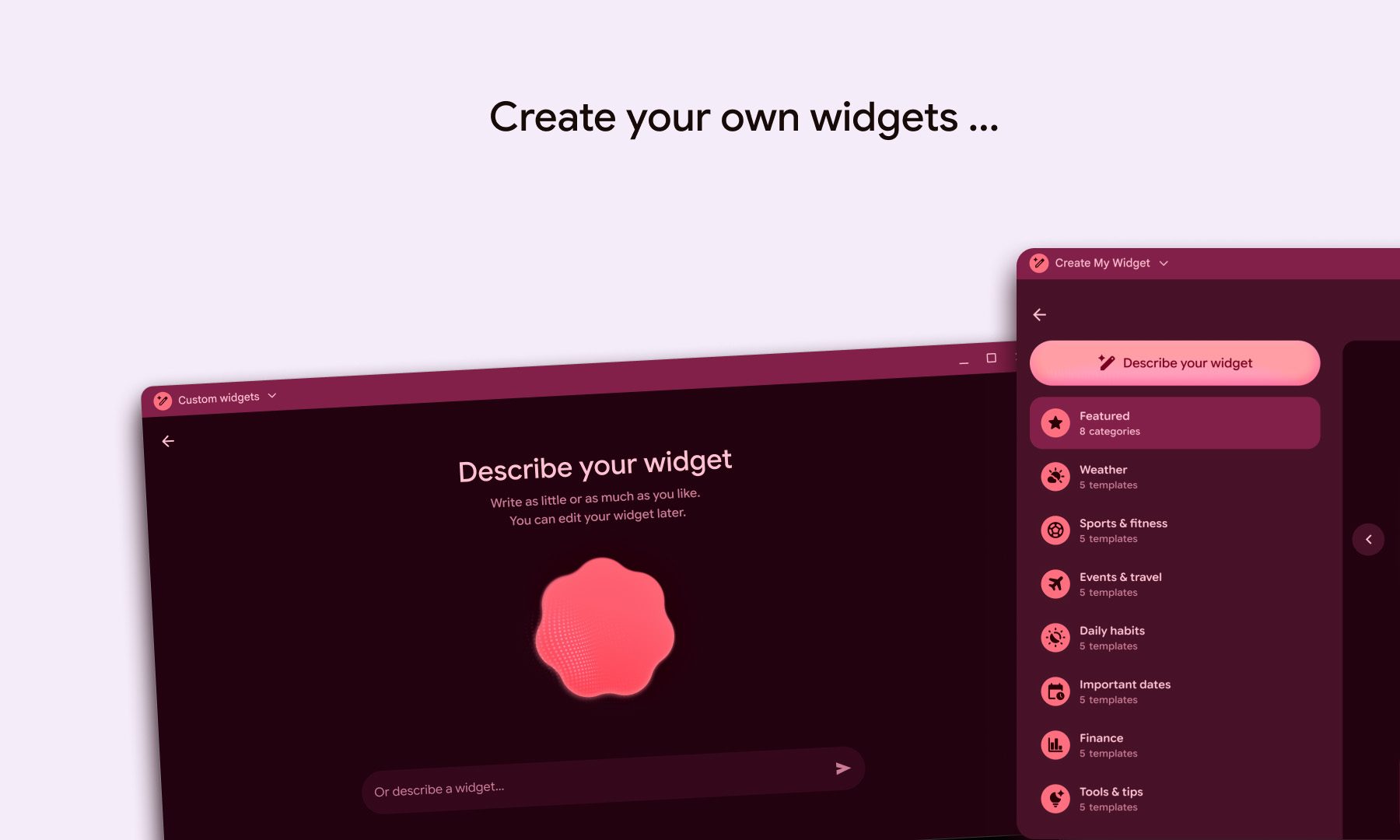 Google Create My Widget app on Play Store for Googlebooks