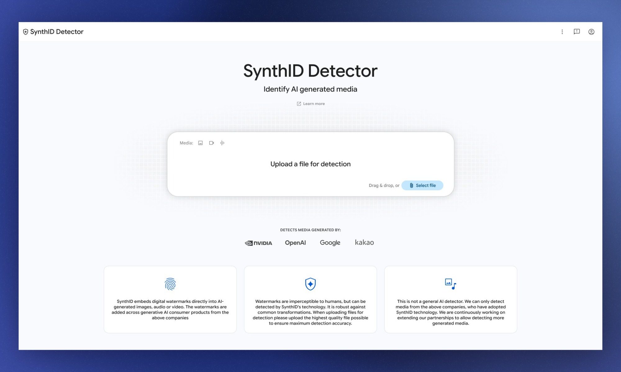 Google SynthID detector page