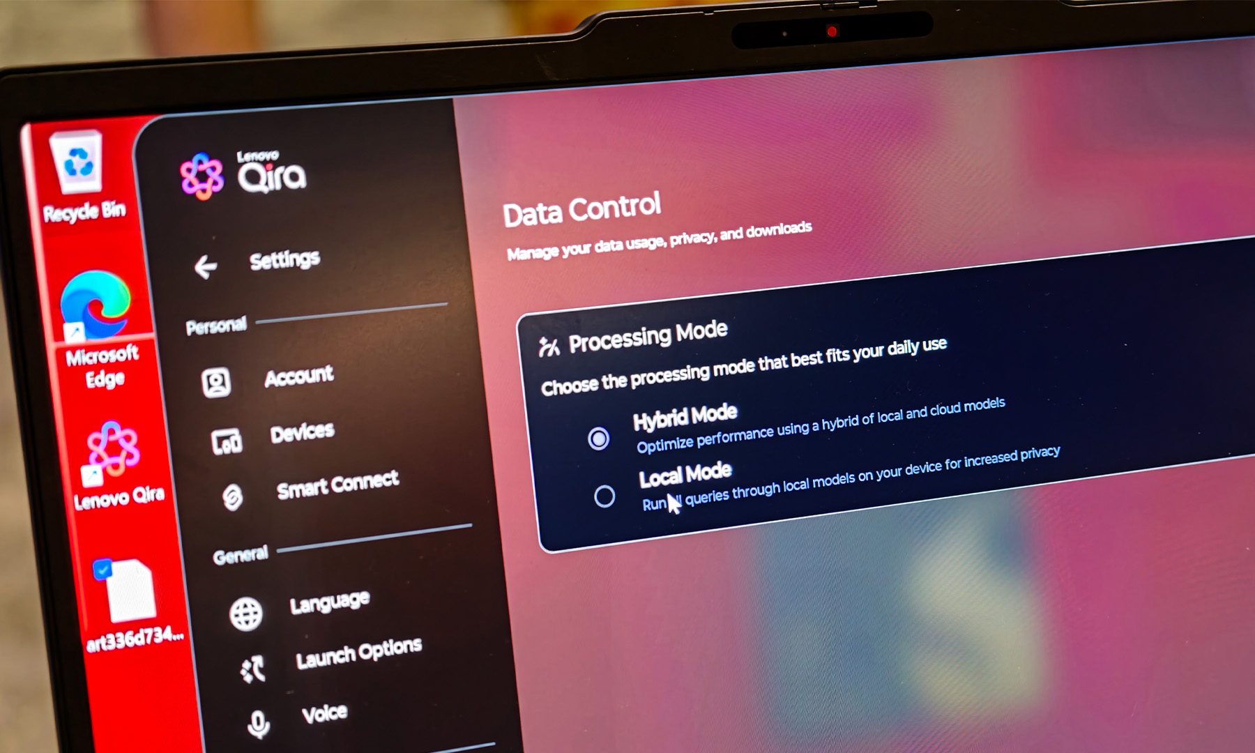 Lenovo QIRA AI Hybrid Mode at Local Mode