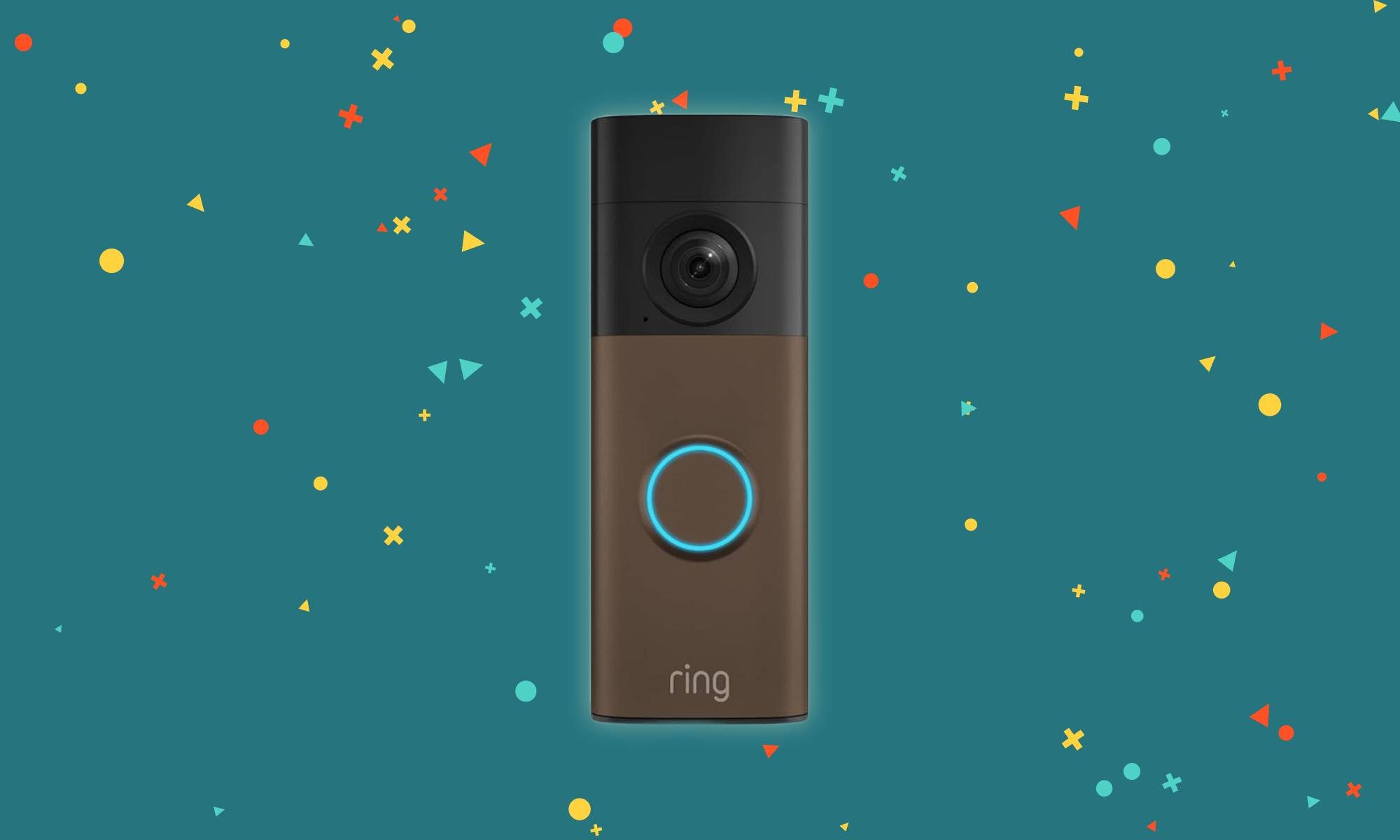 Ring Battery Doorbell on confetti background