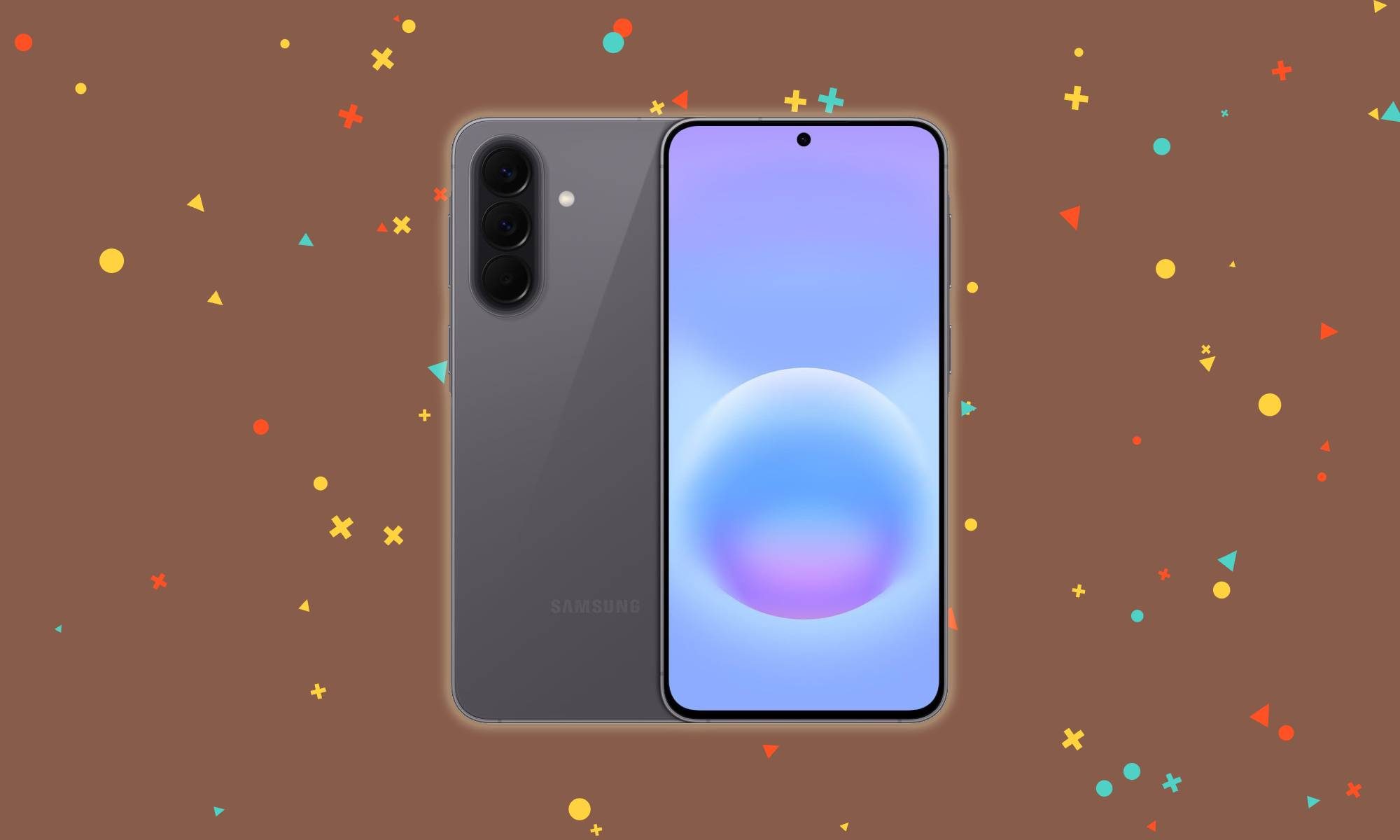 Samsung Galaxy A57 on confetti background