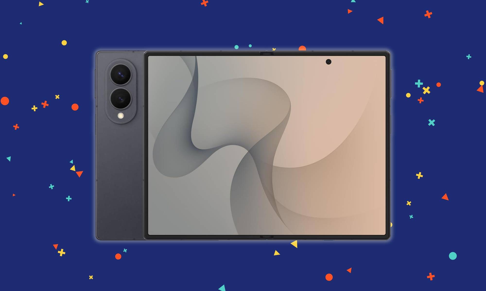 Samsung Galaxy Z Fold 8 on confetti background