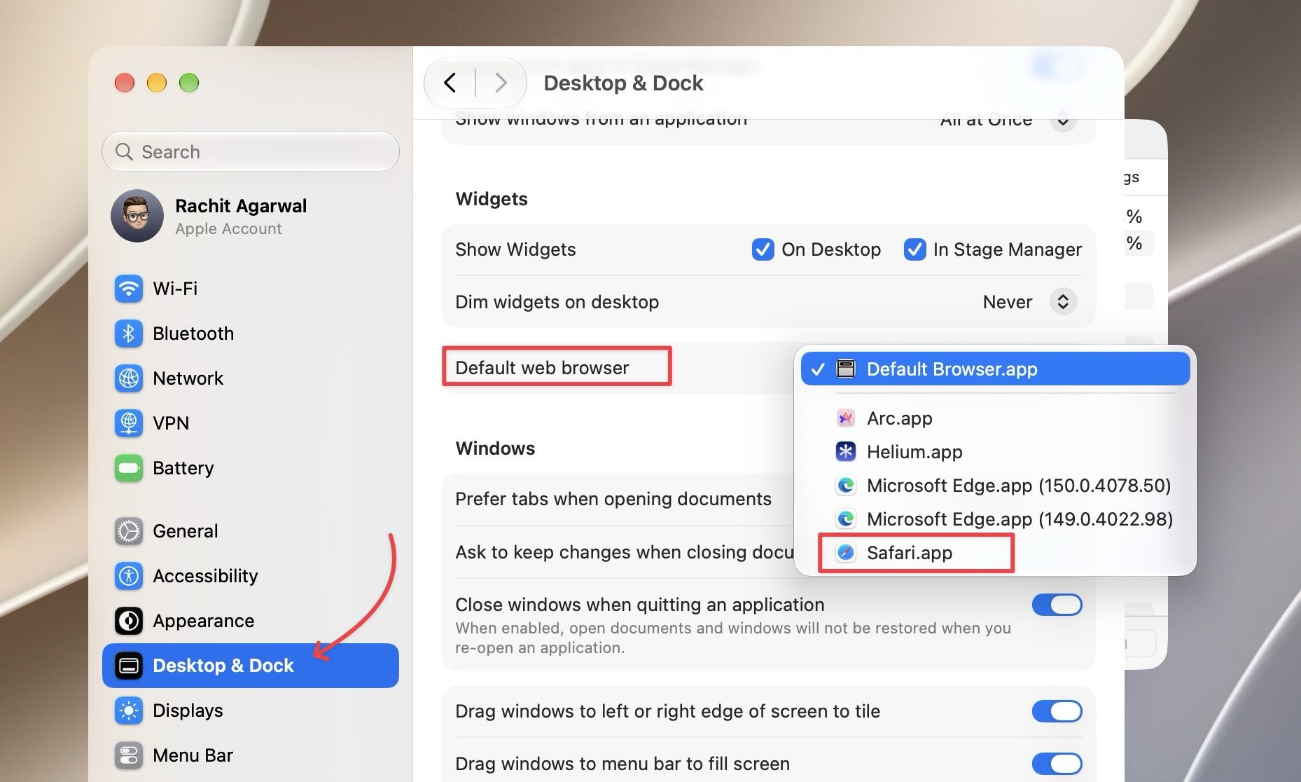 Setting default browser app on Mac