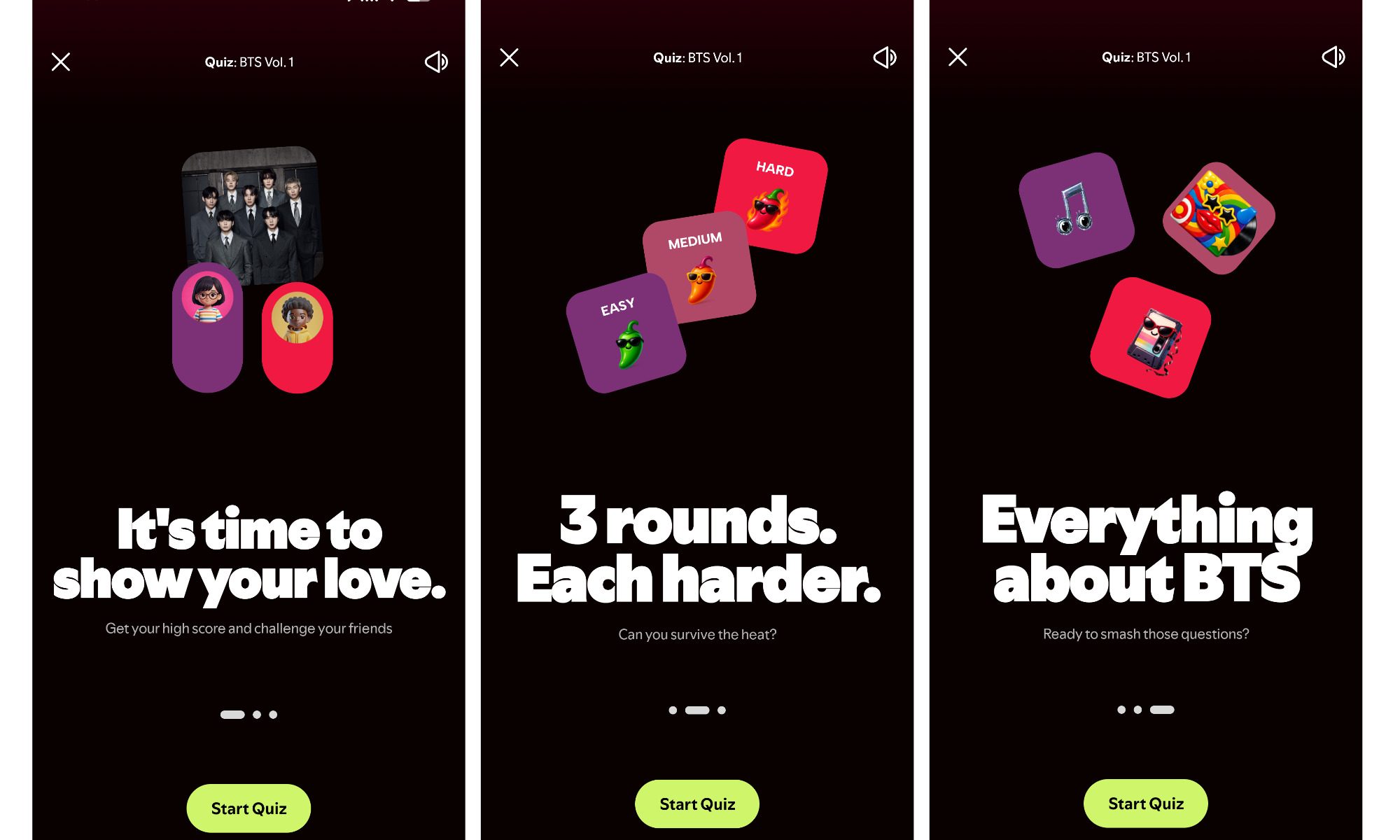 Spotify BTS Music Quiz in action