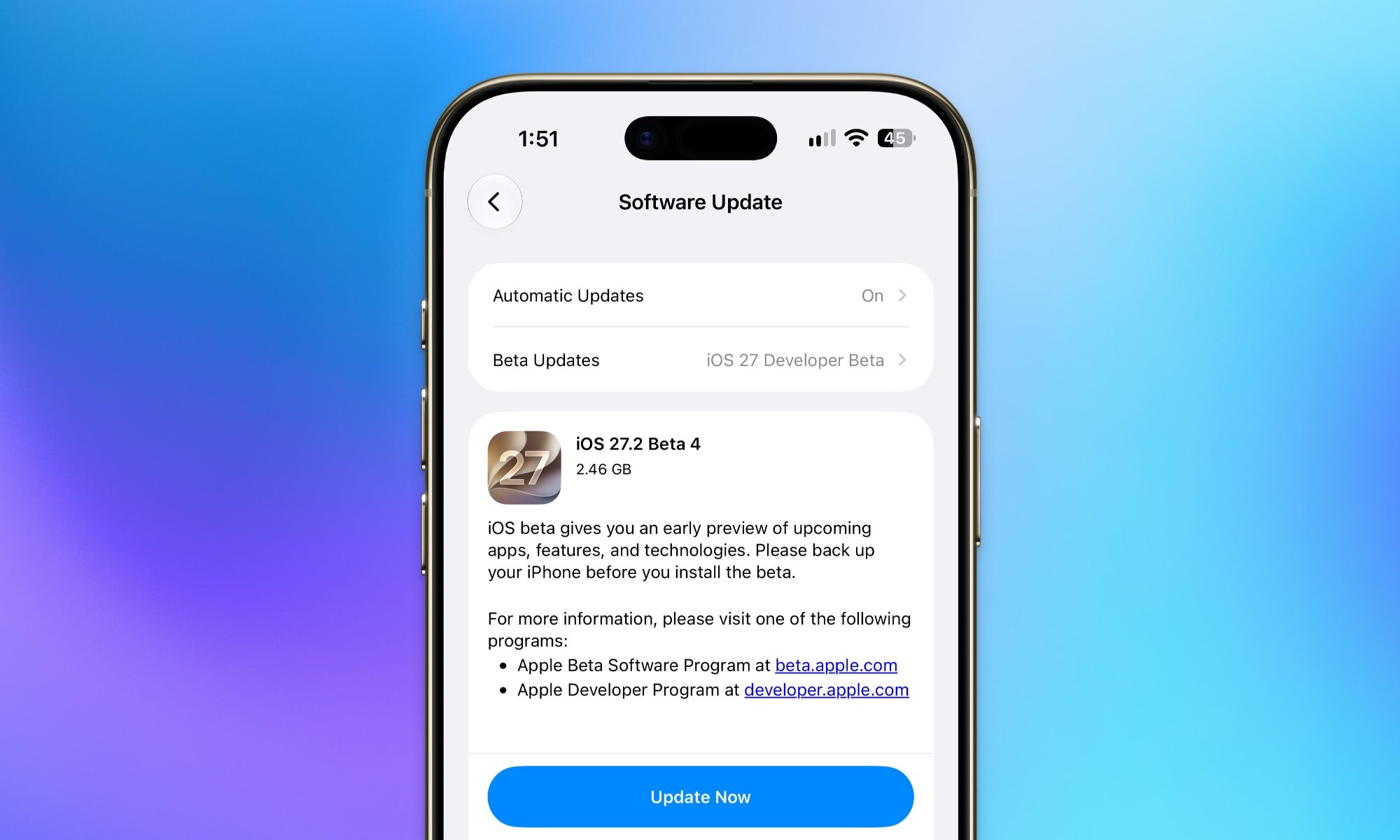 iOS 27.2 beta update 4