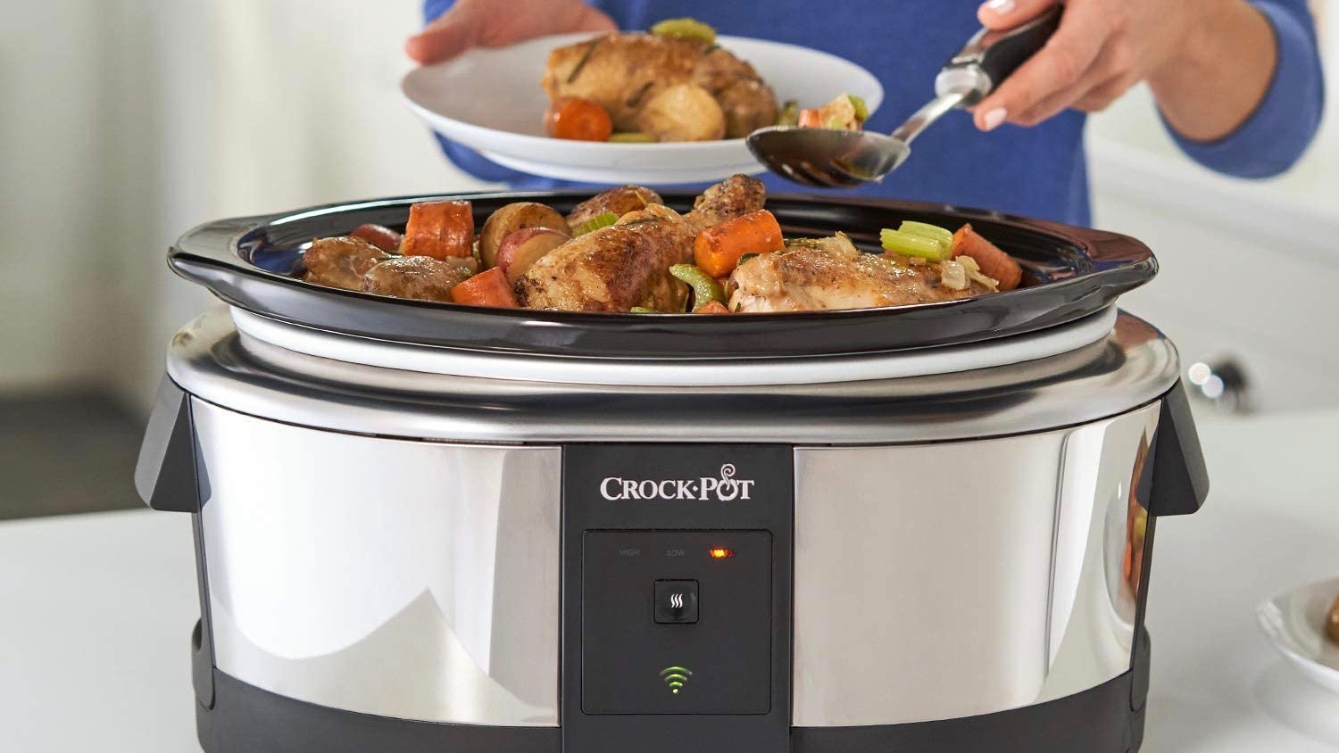 All-Clad Programmable Oval-Shaped Slow Cooker with Black Ceramic