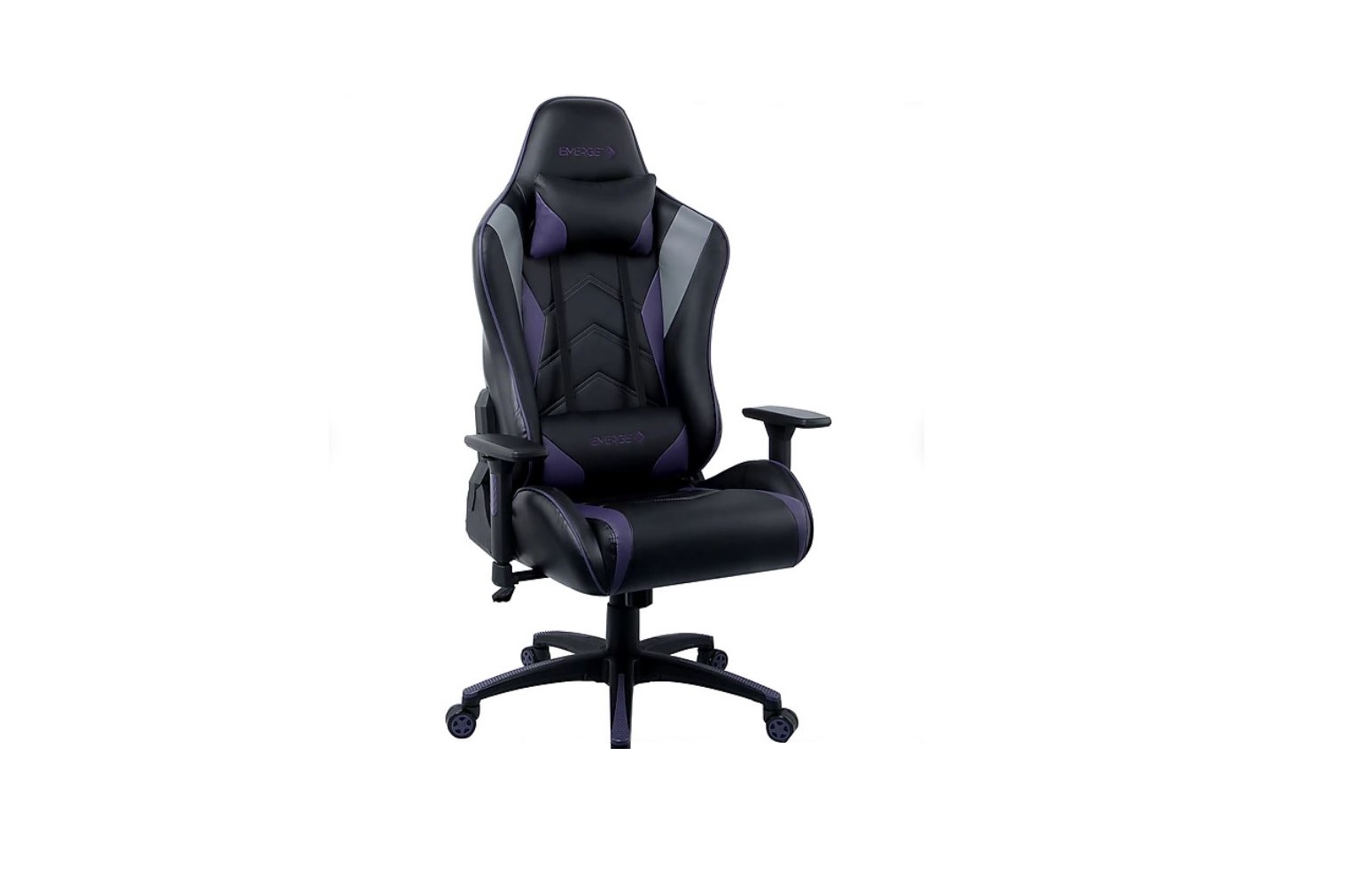 Black and grey gaming chair on a white background.