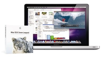 Apple Snow Leopard box with a MacBook