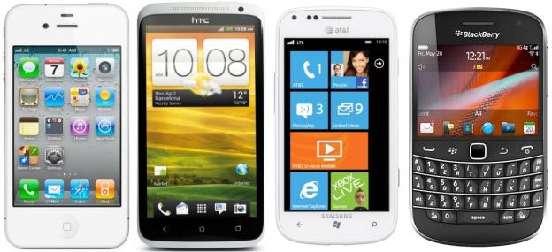 iOS, Android, Windows Phone, and BlackBerry phones