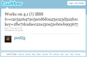 pod2g posts ios4.1 hack on Twitter