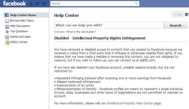 facebook intellectual property rights infringement