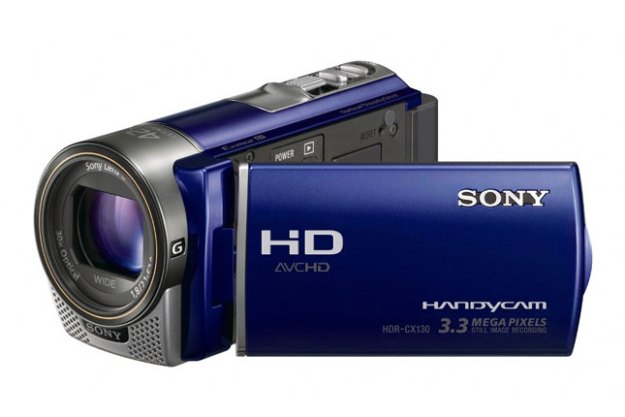 Sony HDR-CX130 front angle blue display