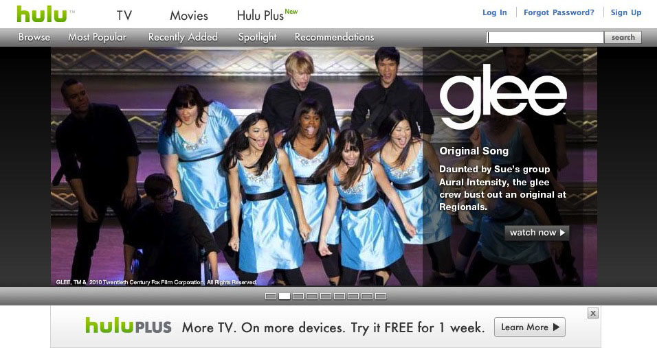 Hulu (homepage, Glee)