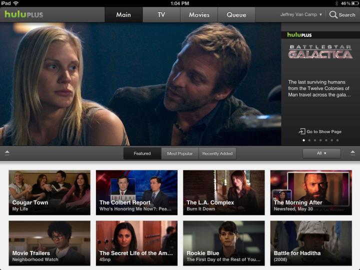 Hulu Plus iPad app screenshot