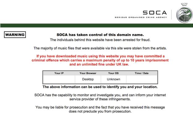 SOCA Website Takedown Notice