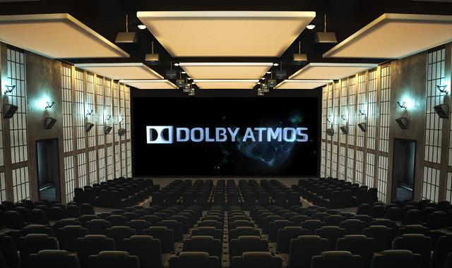 Diagram of a Dolby Atmos commercial theater installation.
