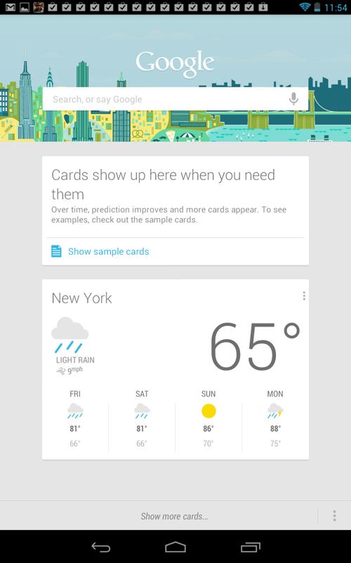 Google Nexus 7 Tablet review screenshot google now cards android