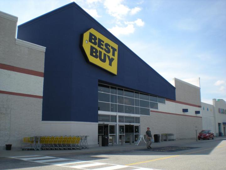 Customer exiting a Best Buy store