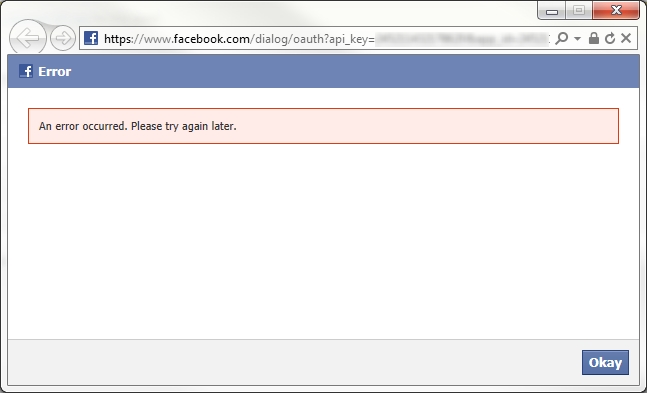 an error occurred in Facebook