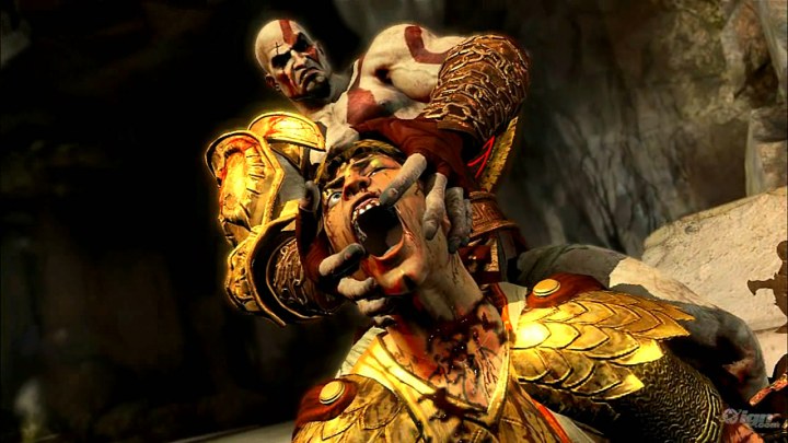 Kratos ripping Helios' head off.