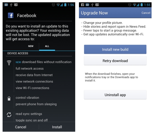 facebook silent update on android