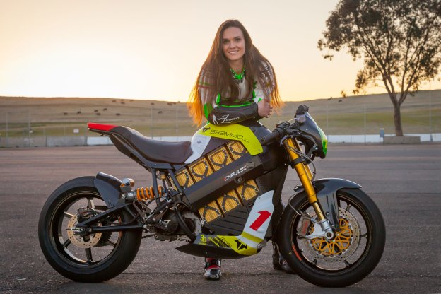 Shelina Moreda with her Brammo electric racebike