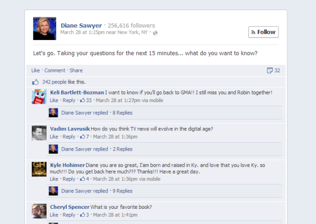 diane sawyer facebook Q&A