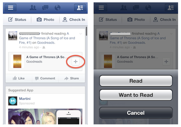 read watch open graph actions in Facebook News Feed