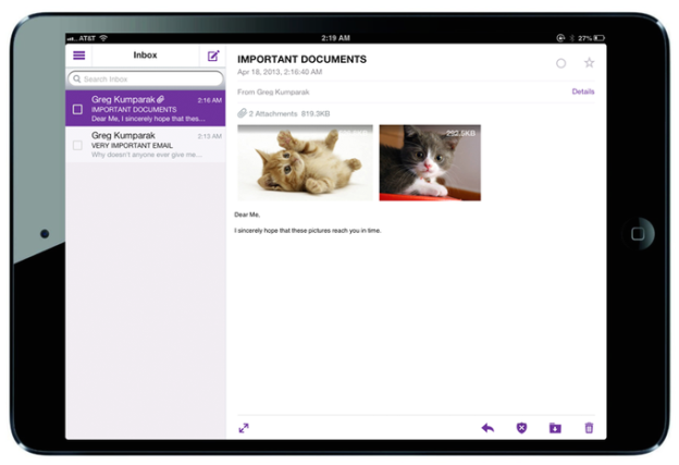 Yahoo Mail app homescreen