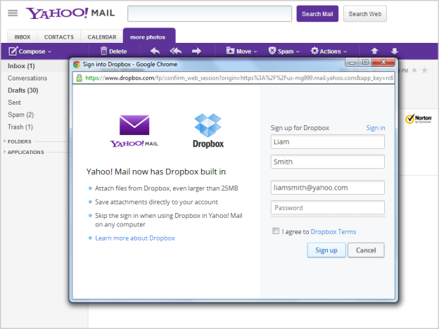 yahoo mail dropbox partnership