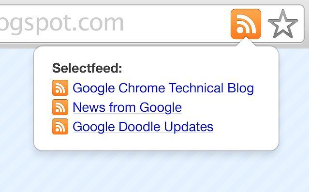 Illustration showing Selectfeed menu after selecting the RSS feed icon.