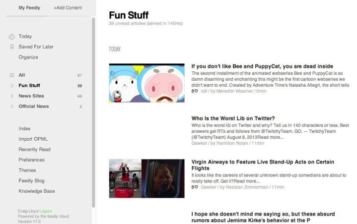 Screenshot showing Feedly's interface.