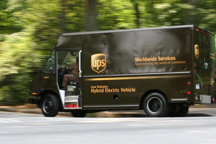 ups electric delivery truck driving