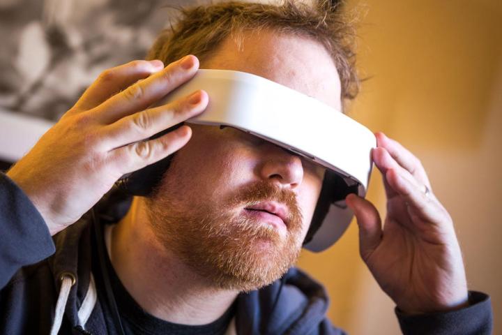 avegants glyph headset smashes 250k kickstarter goal just four hours avegant on a dude s face