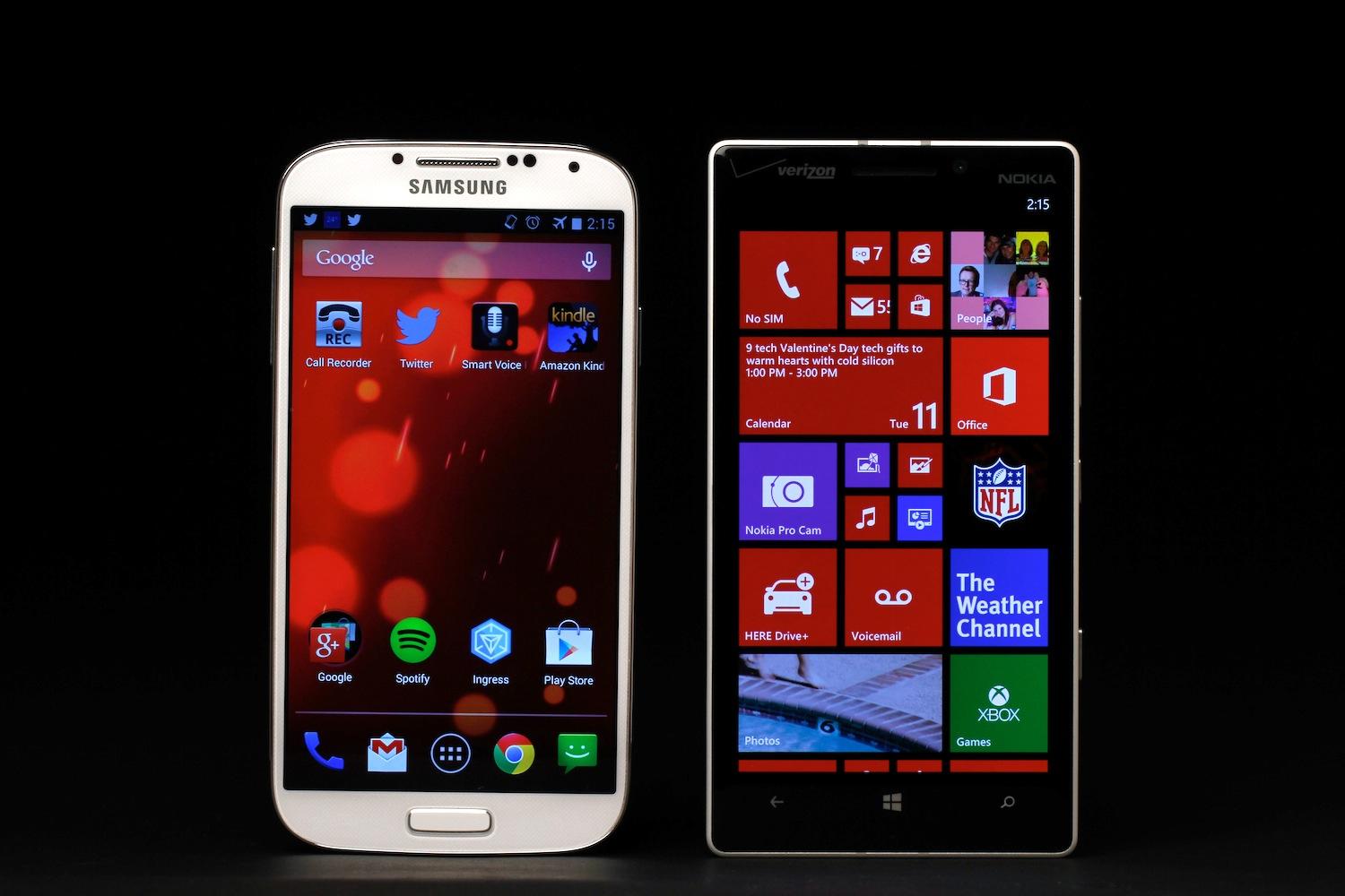 nokia lumia icon vs iphone 5s galaxy s4 next to the