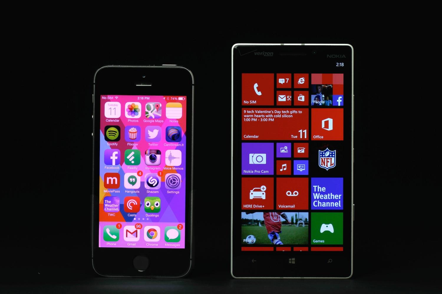 nokia lumia icon vs iphone 5s galaxy s4 next to a black