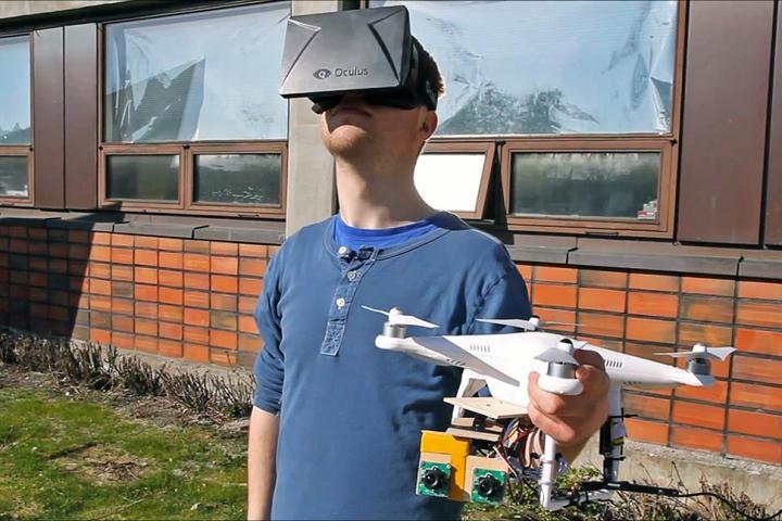 dual camera equipped drone controlled oculus headset future aerial videography rift drones norwegian university of science