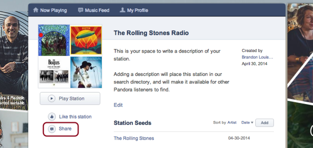 Share Pandora Radio Station Button