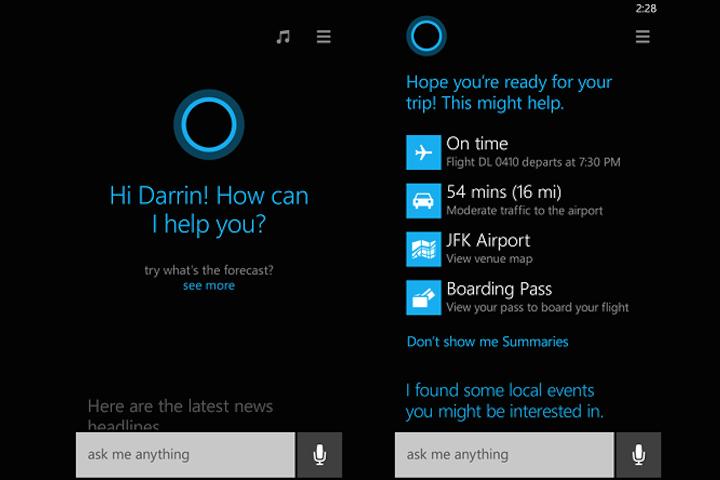 Windows Phone 8.1 Cortana Screens