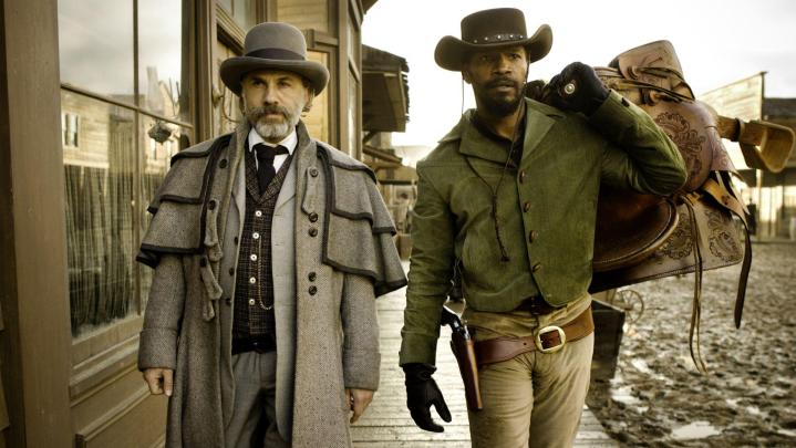 Christoph Waltz and Jamie Foxx as King Schultz and Django Freeman in the film Django Unchained.