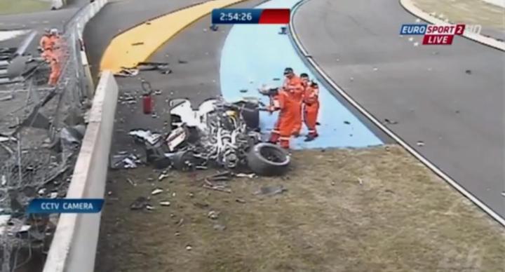 Loic Duval crash during 2014 Le Mans practice
