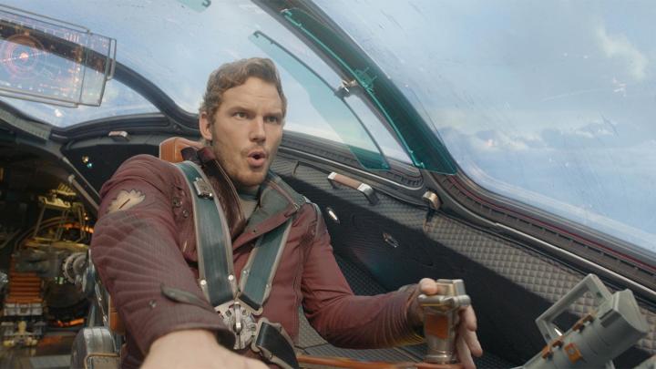 Star Lord flying a ship in Guardians of the Galaxy