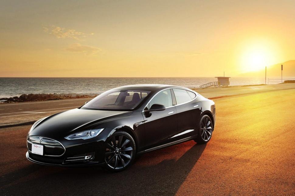 Tesla Model S sunset