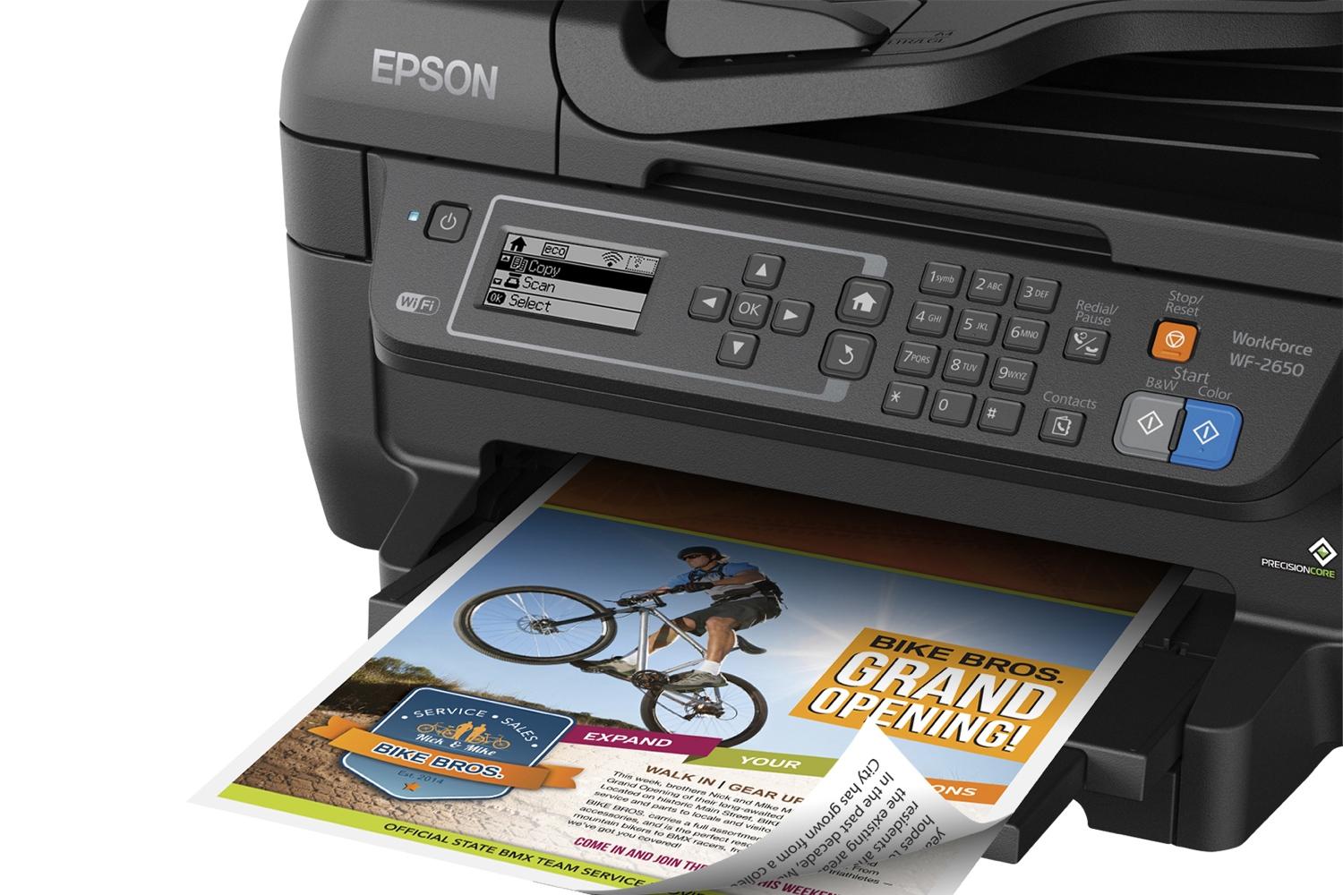 epson lowers price precisioncore inkjet tech new multifunction units workforce wf 2650 close up