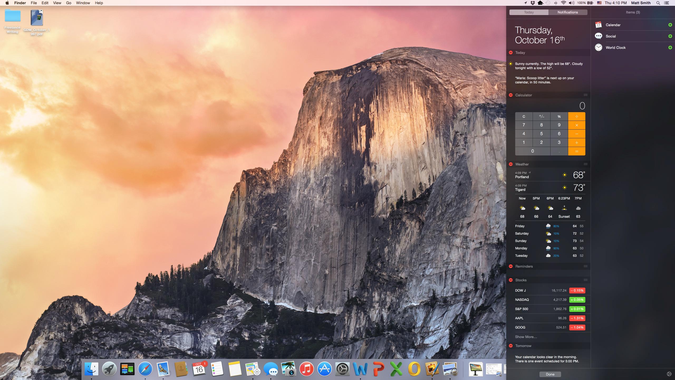 OS X Yosemite notification center