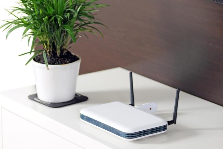 Wi Fi router on a table.