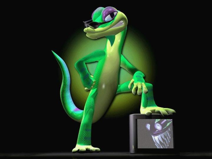 Gex stands on a TV.