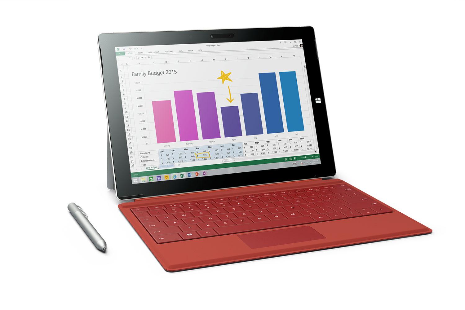 Microsoft Surface 3 red pen front angle 2