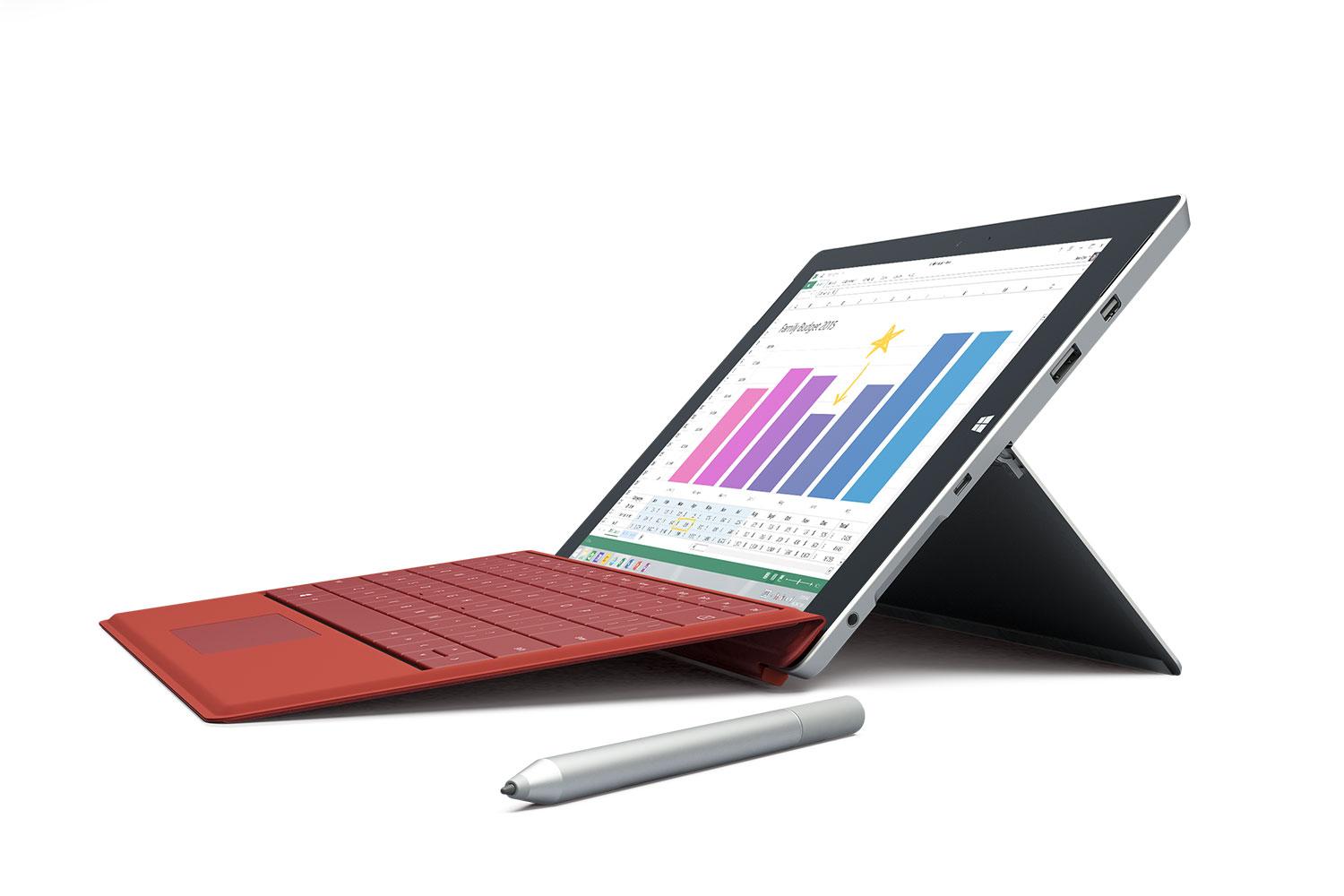 Microsoft Surface 3 red pen front angle left