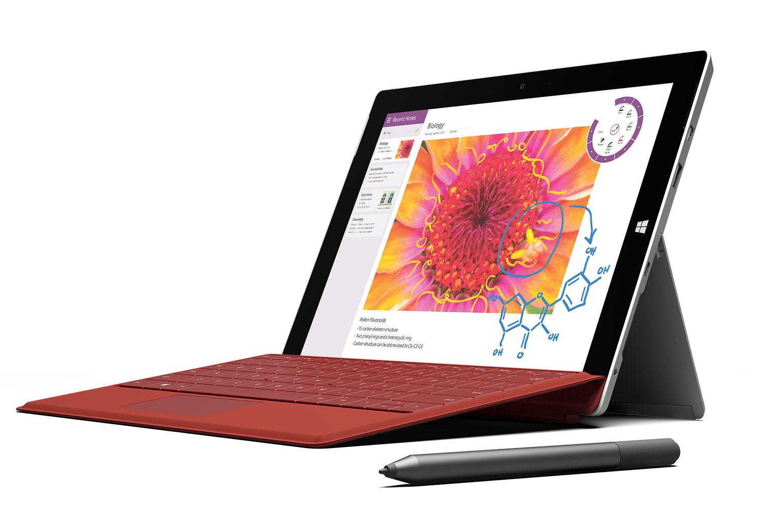Microsoft Surface 3 red pen front angle